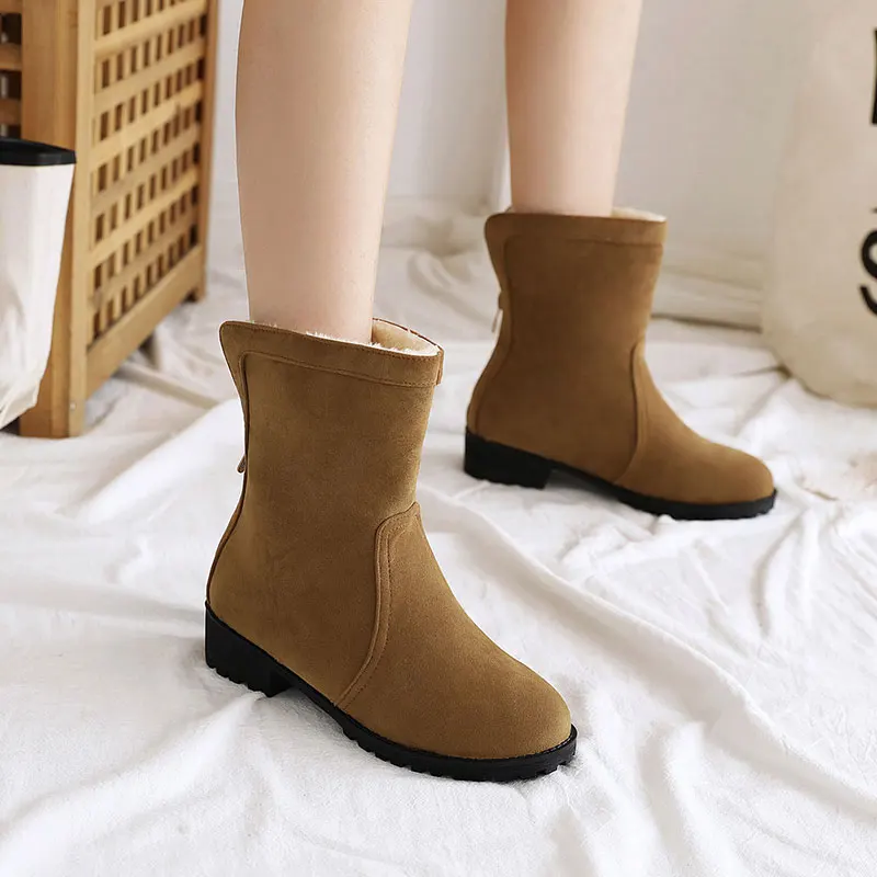 Sgesvier big size 33-46 simple casual snow boots low heel round toe zip ladies shoes solid color winter ankle boots women