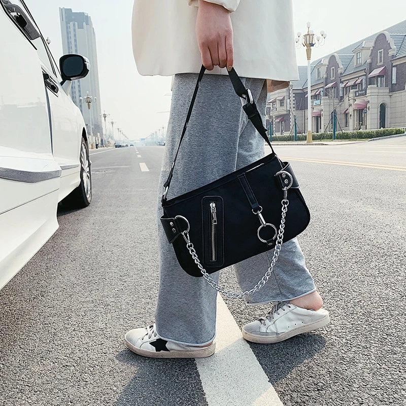 

HAWSON Vintage Punk Crossbody Bags Women Designer Luxury Canvas Lady Shoulder Messenger Bag Small Flap Female Metal Chain Bags