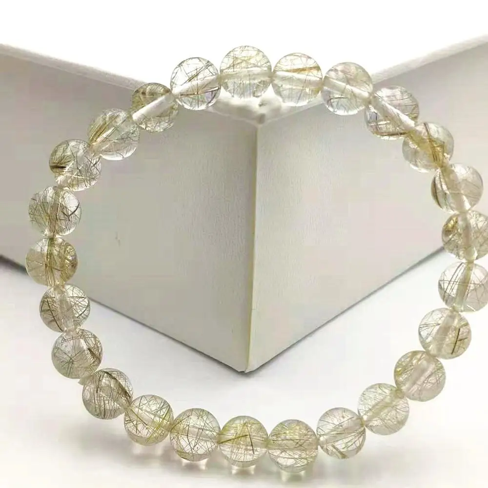 

Top Brazil Natural Silver Rutilated Quartz Crystal Round Bead Stretch Bracelet 7mm From Brazil Clear Stone Jewelry AAAAA