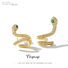 Yhpup, модные брендовые серьги-гвоздики в виде змеи, роскошные циркониевые массивные очаровательные медные серьги для женщин, подарок для свадебной вечеринки, S925 Post