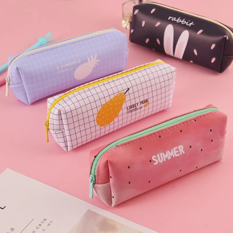 

Pencil Case New Style Cartoon Stationery Box This Summer Series Korean-style Square Pencil Case Pencil Case Logo