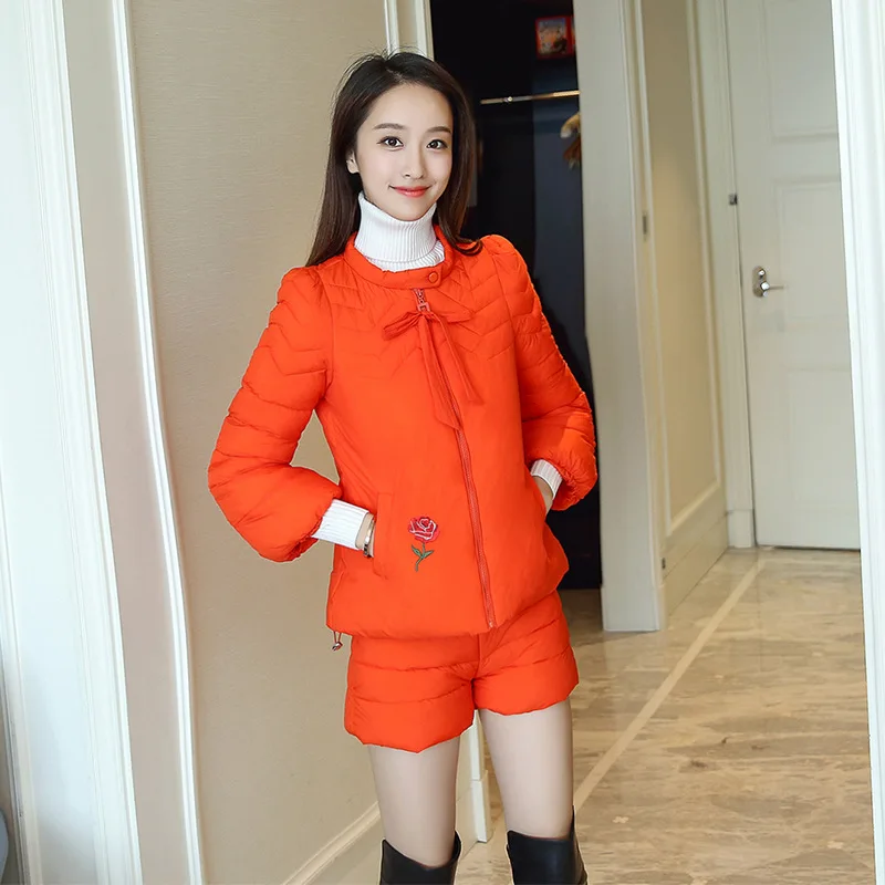 

Embroidery Flower Hoodless down Jacket Cotton-padded Clothes Women's Short Small Stand Collar Cover Belly Small Cotton-padded Ja