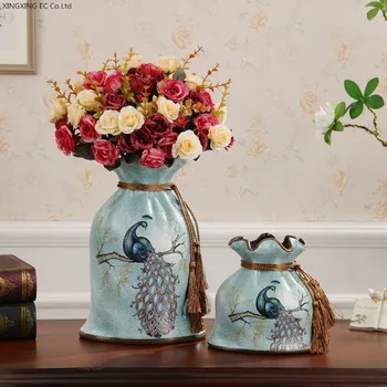 

American Retro Decorative Vases Living Room Desk Furnishings Ceramic Crafts Simulation Flower Flower Arrangement Accessories