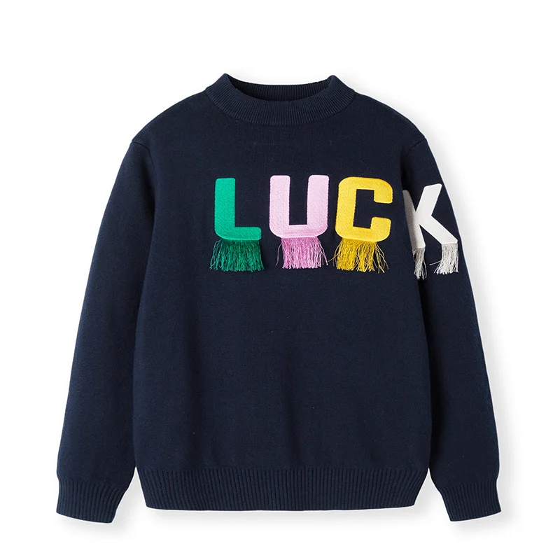 Balabala Children clothing girls sweater autumn and winter girls sweater big boy cotton Korean fashion style - Color: Dark blue