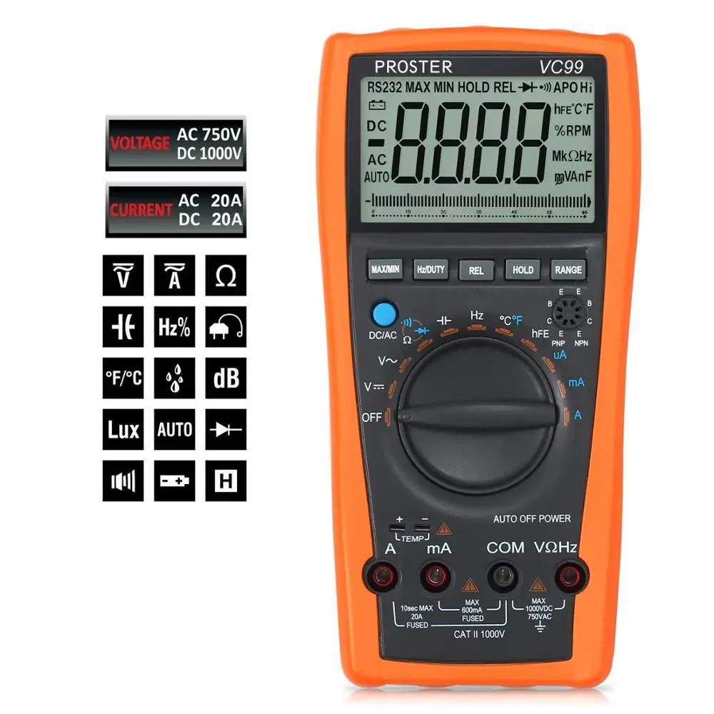 Цифровой мультиметр PROSTER VC99 5999 с автоматическим выбором диапазона термометр