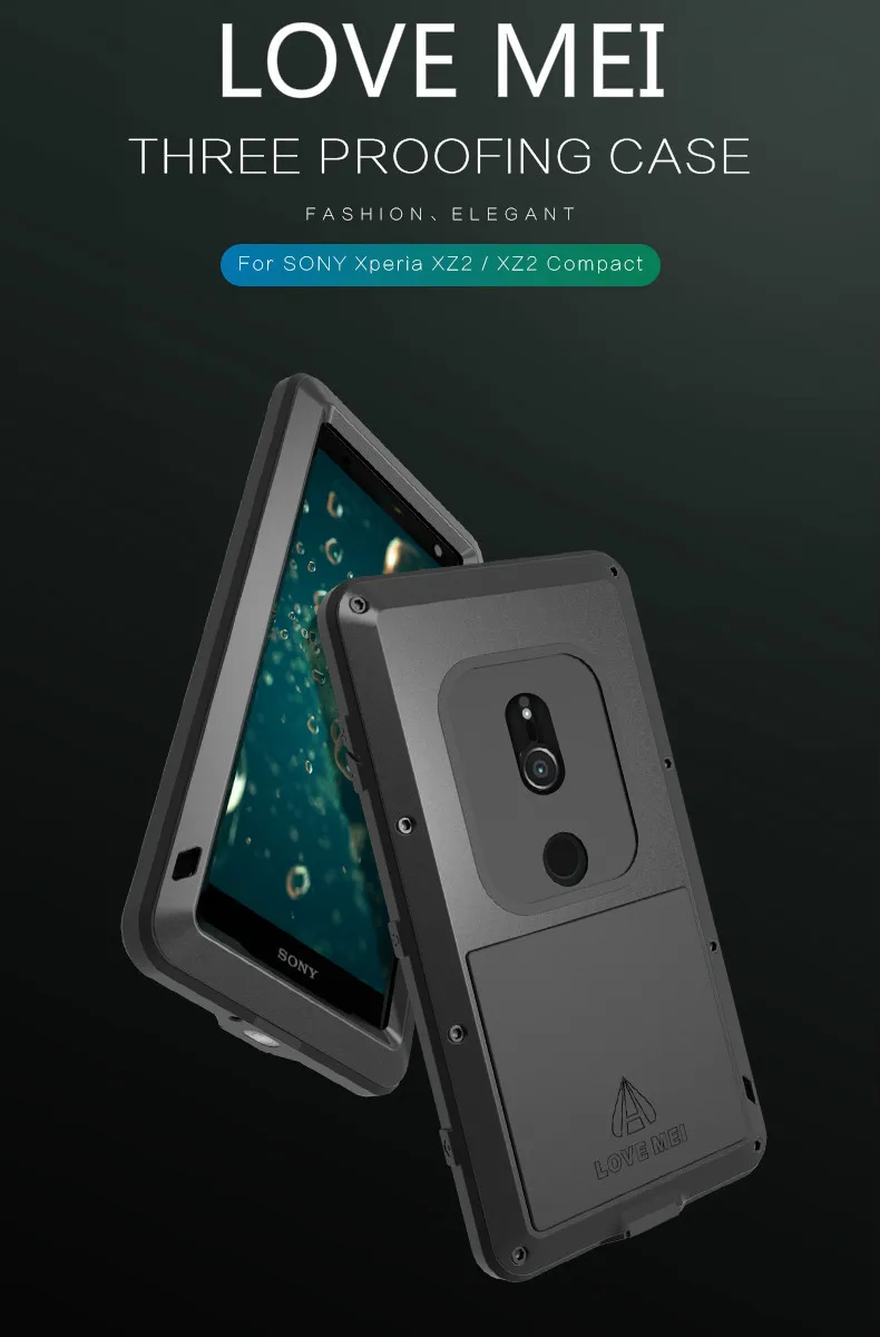 Мощный чехол Love Mei для Sony Xperia XZ2 ударопрочный водонепроницаемый металлический
