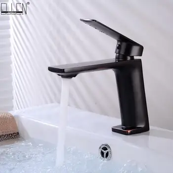 

Hot Cold Mixer Faucets Bathroom Basin Sink Tap Black Crane Deck Mounted Faucet Mixer Oil Rubble Bronze Finished EL1415B