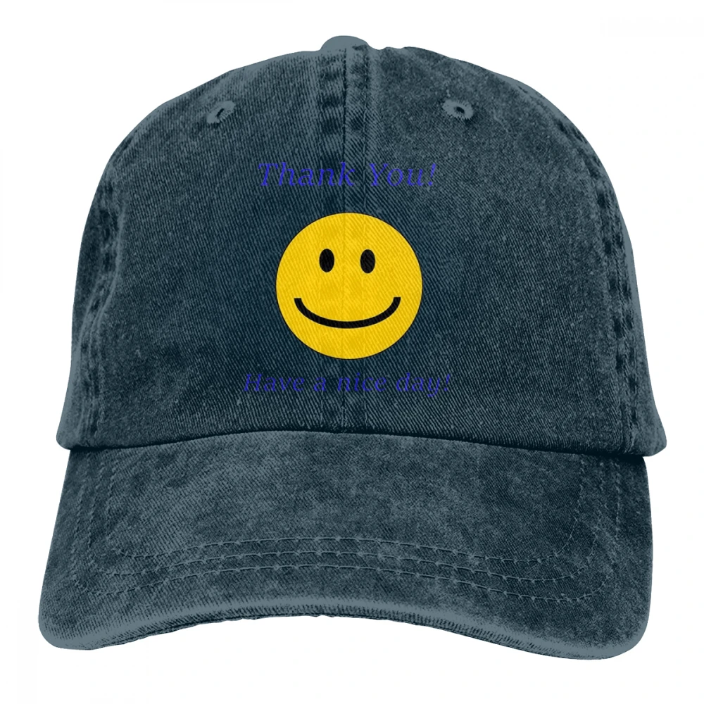 Спасибо вам хороший день улыбка Casquette натуральный унисекс Мужские Женские джинсовые бейсболка с ремешком кепки Регулируемый Гольф папа шляпа - Цвет: Тёмно-синий