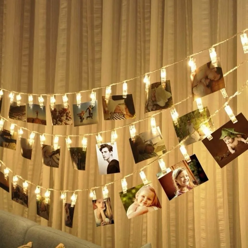 

LED String Lights Card Photo Clip Holder Fairy Garland Lamp for Christmas New Year Wedding Party Decoration Battery Holiday Lamp