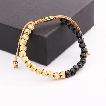 Punk Style Men's Bracelet Gold Black Stainless Steel Beads Macrame Friendship Bracelet Men Jewelry Gift