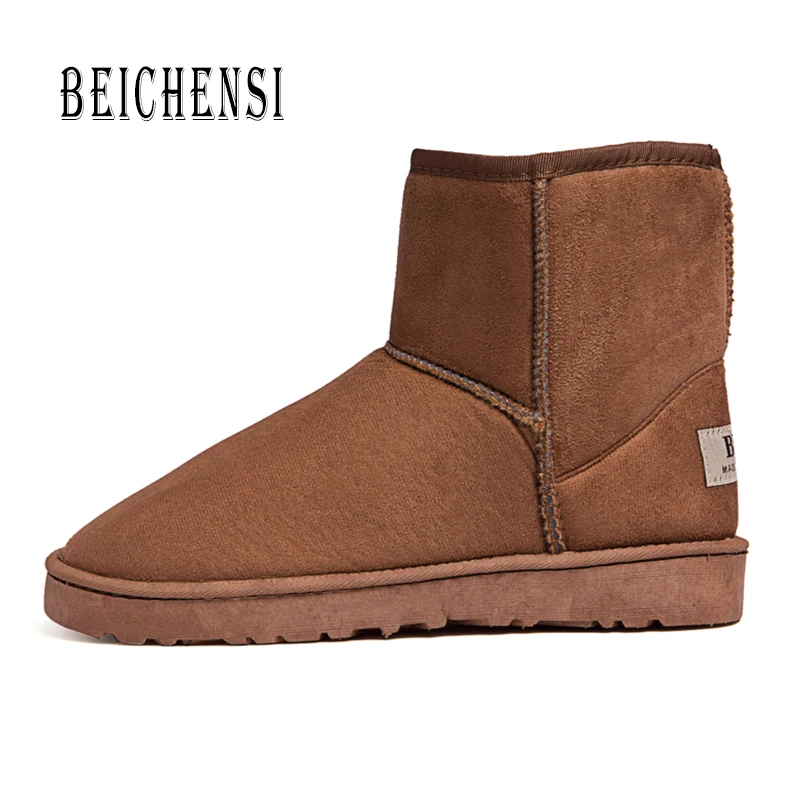 Light Brown Повседневные зимние ботинки для мужчин и женщин; зимние ботинки; теплые хлопковые замшевые кроссовки; плюшевые ботильоны; зимняя Рабочая обувь; Уличная обувь; Размеры 35-45 - Цвет: Light Brown