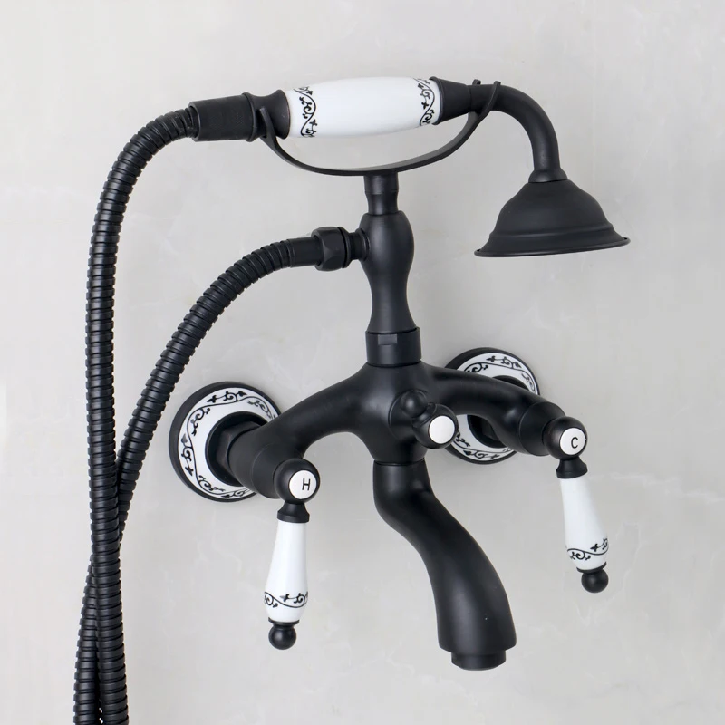 Golden，Silver，Black Brass Bathroom Clawfoot Bathtub Shower Faucets Basin Sink Mixer Tap Tub Faucet & Hand Shower 4