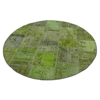 

193x193 Cm Green Handmade Round Patchwork Rug-6x6 Ft