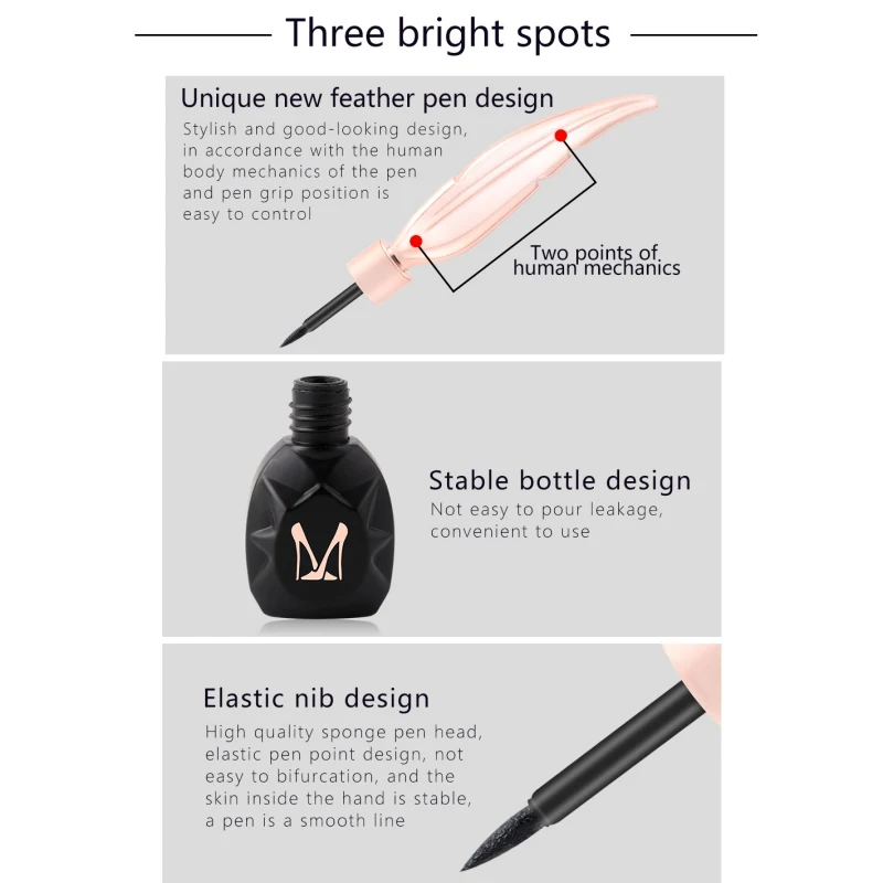 Feather Eyeliner Tattoo Pen Smooth Black Color 3D Liquid Eyeliner Pencil Long Lasting Waterproof Eye Cosmetic new