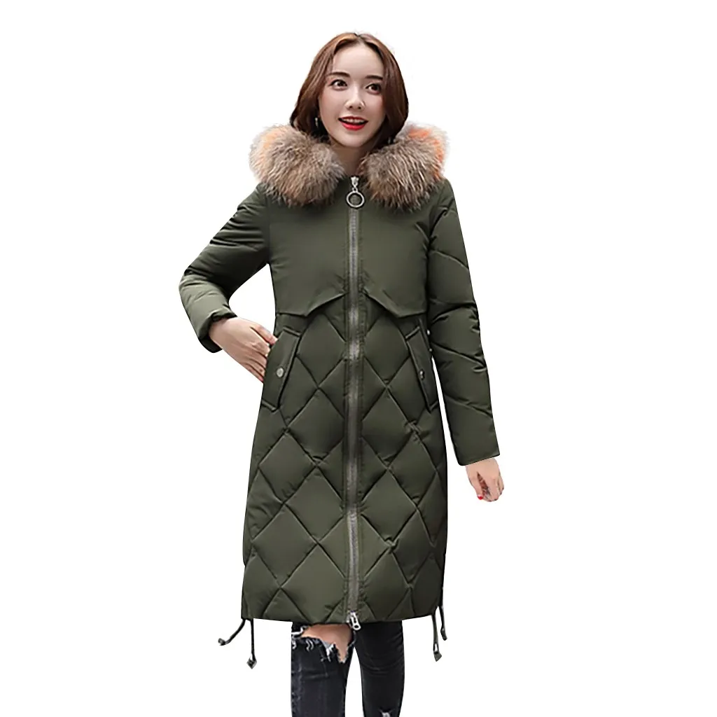 Корейская женская парка Mujer Зимняя парка для женщин Длинная меховая парка Верхняя одежда куртка пальто Femme M 3xl Pluse Размер парки для женщин# N3 - Цвет: Army Green