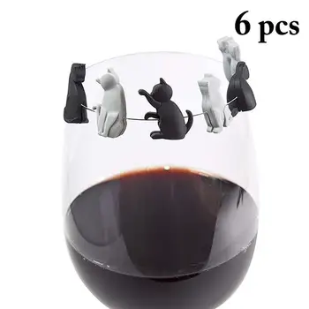 

6pcs/set Cute Cat Shape Wine Cup Mark Wine Glass Charm Cute Cat Design Silicone Wine Glass Marker Bar Accessories