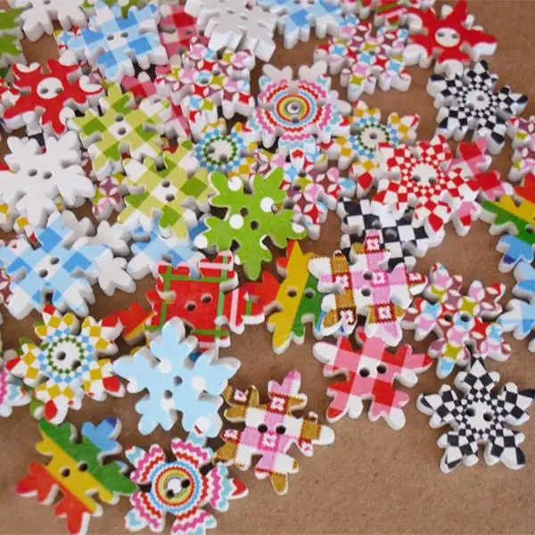 5PCS Spot / manual  DIY snowflake painted decorative wooden buttons 18MM | Дом и сад