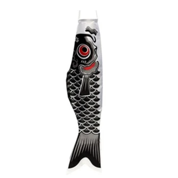 

Japanese Carp Windsock Streamer Fish Flag Kite Cartoon Fish Colorful Windsock Carp Wind Sock Flag Koinobori 150cm Black