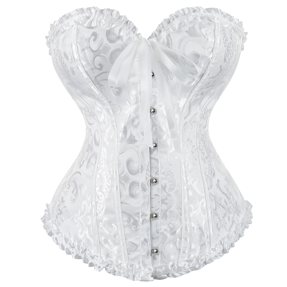 Corset bustier top women floral vintage lace up boned lingerie