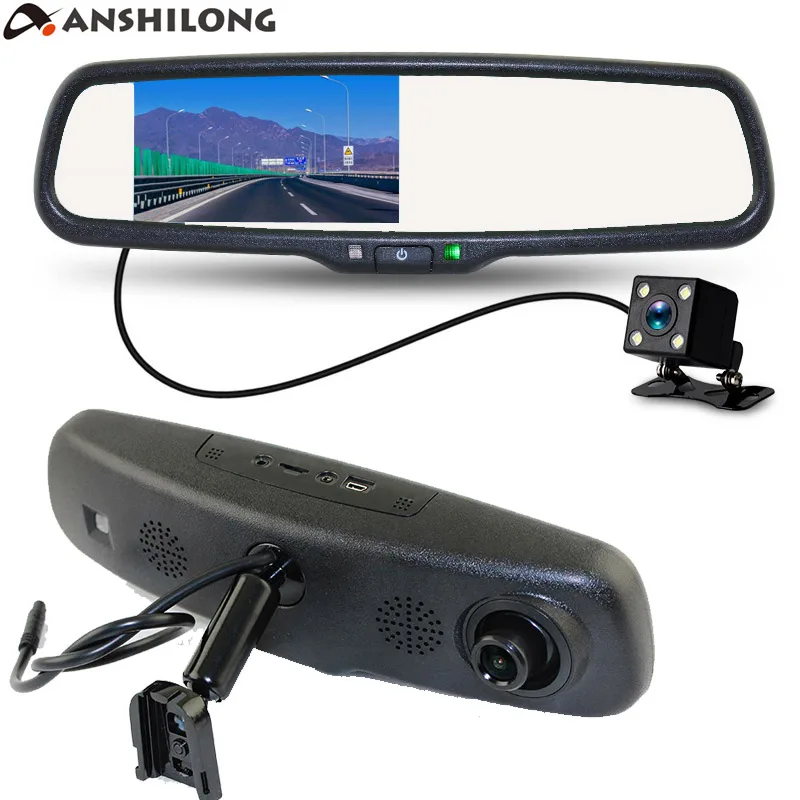 ANSHILONG 4,3 \Специальное зеркало заднего вида DVR монитор HD 1080P фронтальная камера с кронштейном + запасная камера с двумя объективами записи ANSHILONG 4,3 \Специальное зеркало заднего вида DVR монитор HD 1080P фронтальная камера с кронштейном + запасная камера с двумя объективами записи