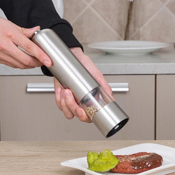

2 In 1 Stainless Steel Electric Pepper Salt Spice Mill Grinder Seasoning Kitchen Tools Grinding For Cooking Restaurants
