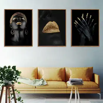 

3Pcs/Set Canvas Nordic Painting Prints Gold Lips Gradient Sexy Home Decor Posters Wall Artwork Modern Bedroom Pictures