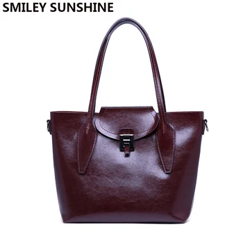 

SMILEY SUNSHINE Genuine leather bag Ladies Saffiano women's genuine leather handbags luxury famous brand tote hand bags 2019