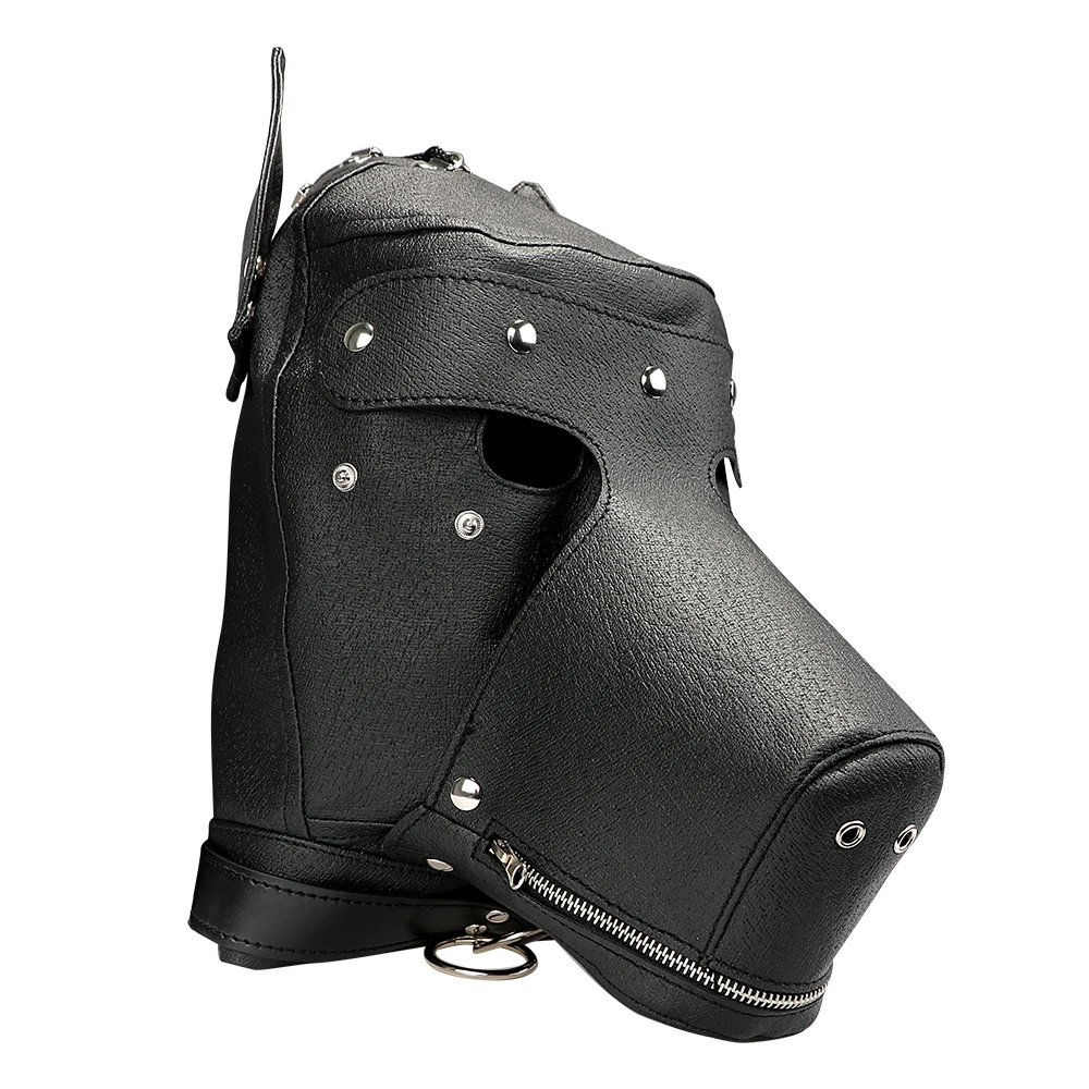 Cappuccio PU maschera per cani maschera per testa sexy completamente chiusa SM Bondage giocattoli sessuali neri per coppia copricapo sessuale attrezzatura Gam per adulti_voghion.com