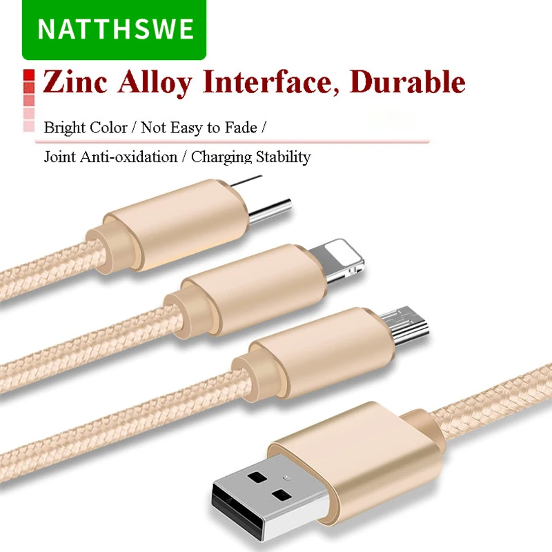NATTHSWE 3 в 1 кабель для передачи данных Micro usb type C быстрой зарядки iPhone X 8 7 6 iPad samsung Android