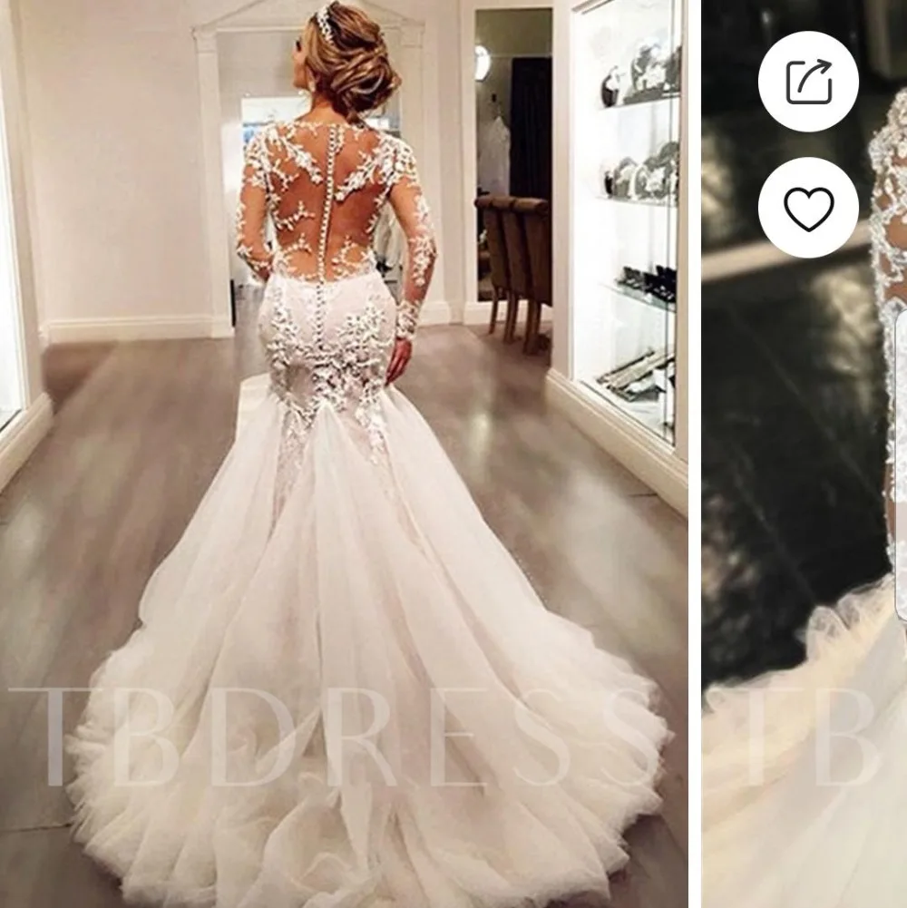Eslieb weding Платье милое с длинными рукавами свадебное платье с бисером