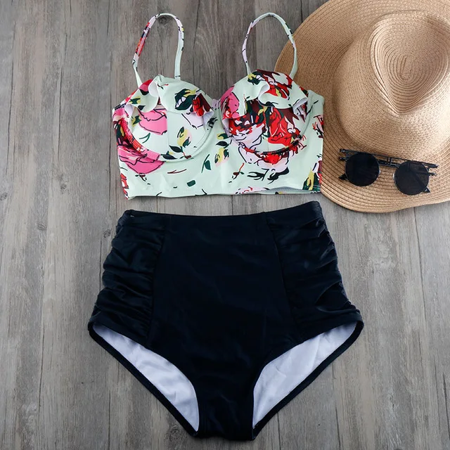 High Waist Bikini Set 2020 Biquini Plus Size Swimwear Women 3XL Print Swimsuit Bandage Bathing Swimming Suit Bikinis -8