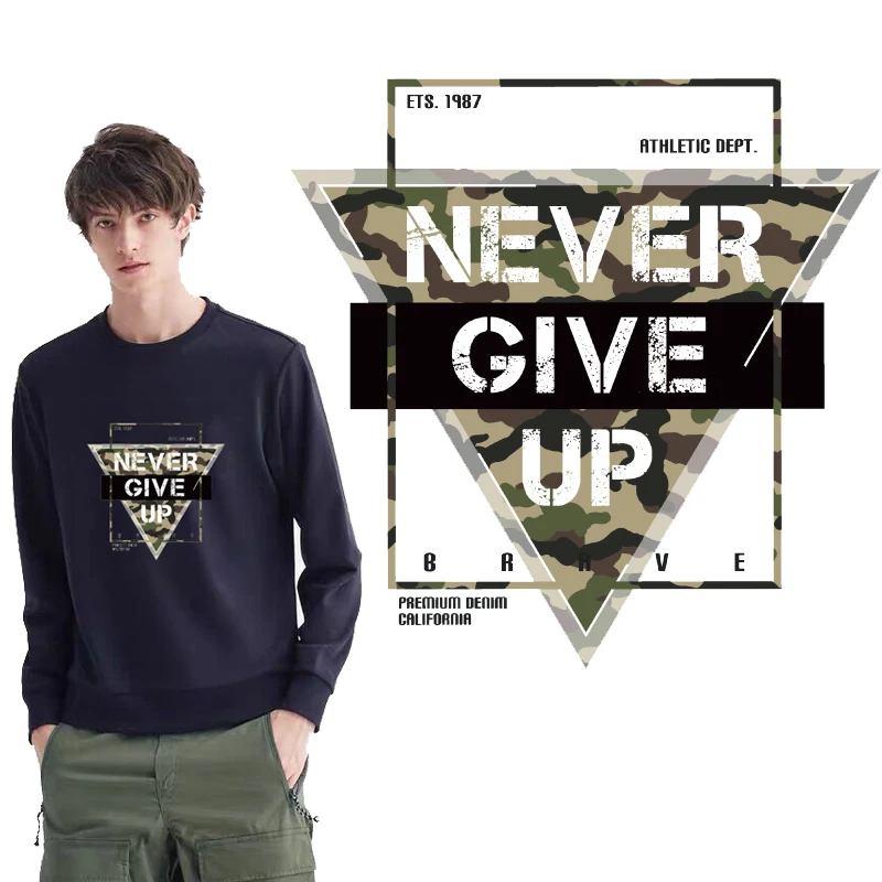 

camouflage letter never give up patches stickers on clothes Iron on transfer for clothing vinyl transfer iron on applique badge