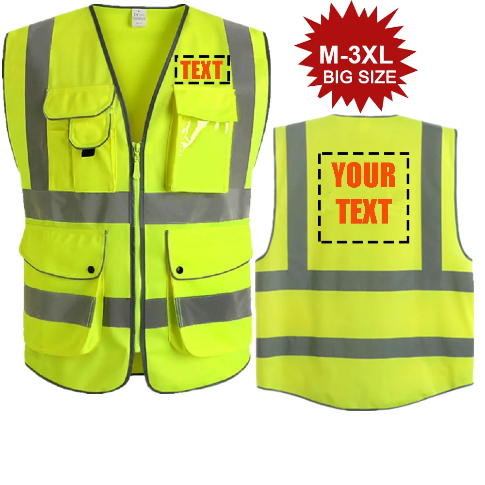 Your Text Reflective Safety Vest Hi Visibility Personalized Construction Work Security Uniform ANSI Class 2