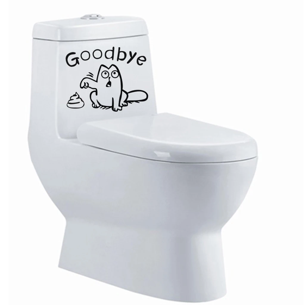GOODBYE Sign Cute Animal Toilet Sticker Bathroom Decoration Wall Decal Art Funny Accessory for Toilet Decor Removable Stickers