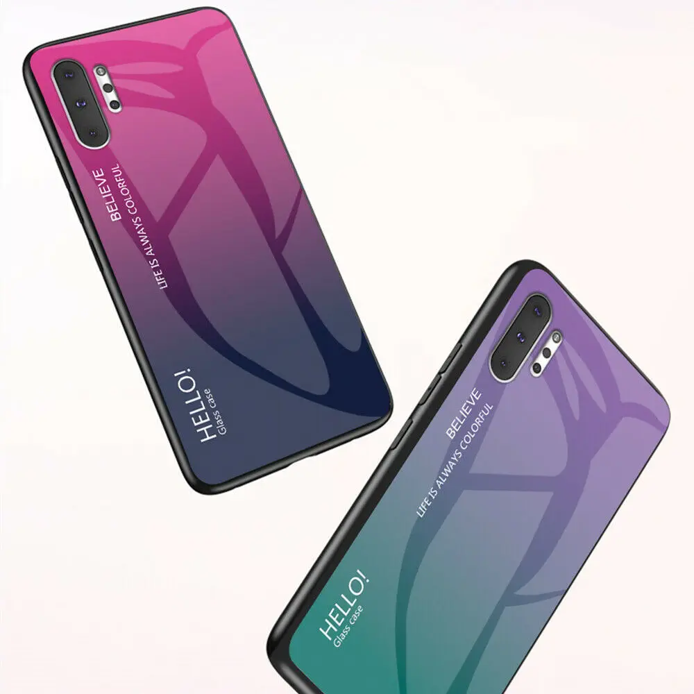 

For Samsung Galaxy Note 10 Plus Note 9 S9 S10E for IPhone 7 8 Plus X XR XS MAX Luxury Slim Hybrid Case Gradient Glass Cover