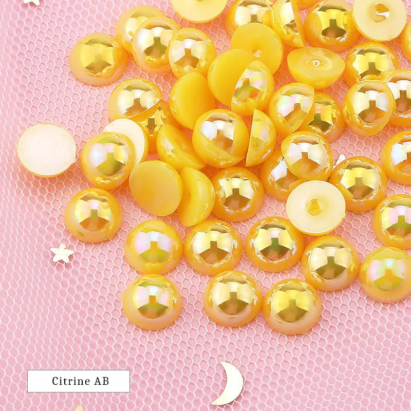 gold yellow AB Цвета AB ABS искусственный жемчуг полукруглый плоский с оборота жемчуг полимерные бусины для рукоделия украшения одежды аксессуары 3 мм 8 мм 10 мм - Цвет: gold yellow AB