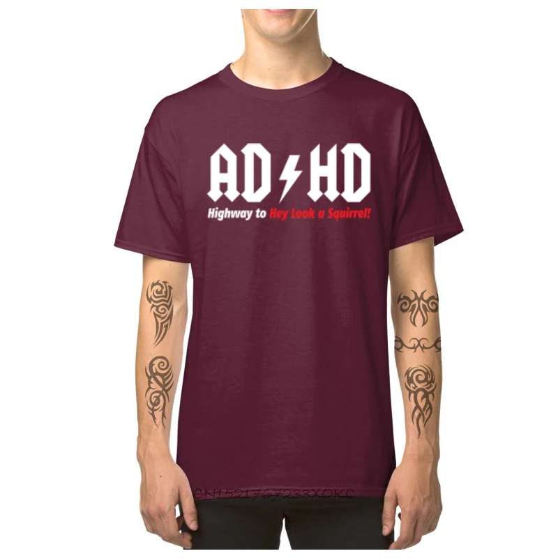 Design Fitness Tight Tshirts for Students Cotton Fabric Lovers Day Tops & Tees Design T Shirt Short Sleeve Family O-Neck ADHD Highway to Hey Look A Squirrel-929 maroon
