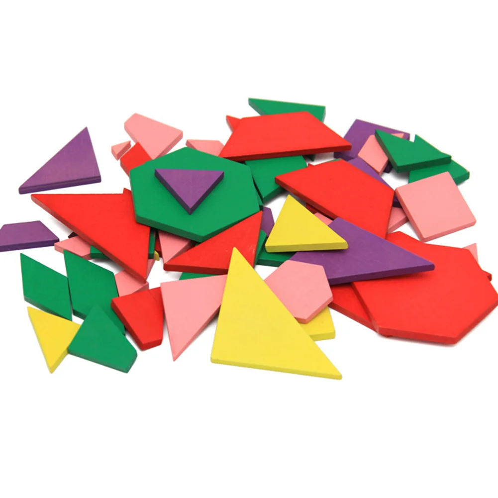 New  Wooden Colorful Geometric Tangram Puzzles Teaching Math Educational Kids Toy