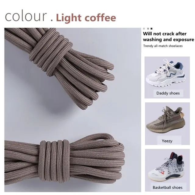 1Pair New 2021 Round Shoelaces Polyester Solid Classic For Yezy Sports Martin Boot shoeslace Sneaker Shoe Laces Strings 20colors Light coffee