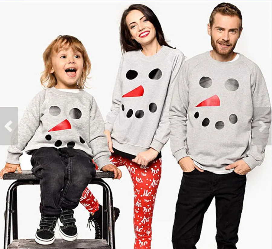 Herbst-Winter-Familien-passendes bedrucktes Schneemann-Langarm-Eltern-Kind-Shirt