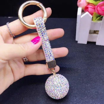 

Fantasy New Rhinestone Key Chain High Quality Leather Strap Crystal Ball Car Keychain Charm Pendant Key Ring for Women