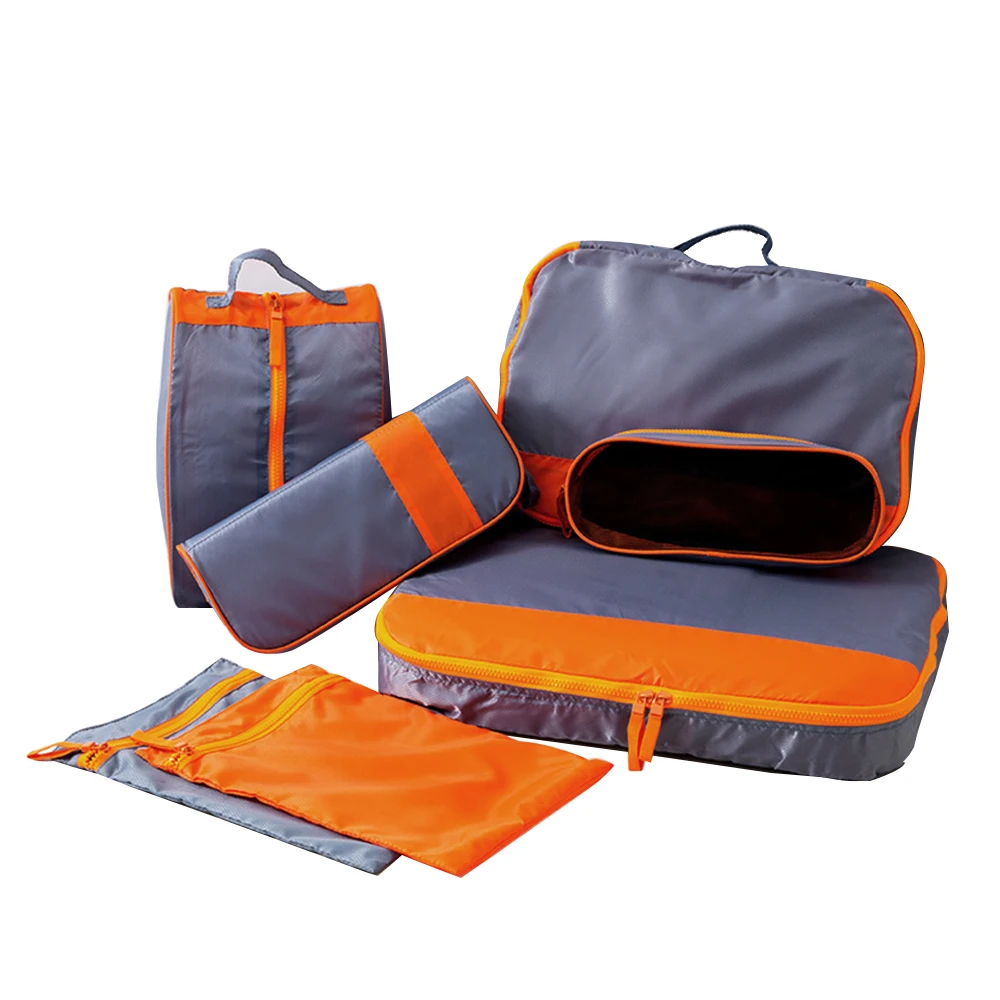 Orange Gray 7 шт./компл. дорожная сумка для хранения Чемодан Органайзер комплект висит компрессионная упаковочная коробка для Костюмы нижнее бельё для девочек обувь - Цвет: Orange Gray