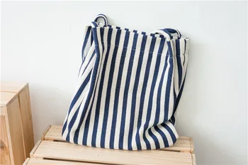 

Summer New Vintage Korea Style Striped Shoulder Canvas Shopping Bags Large Capacity Wild Messenger Bag Cute Fun Handbag