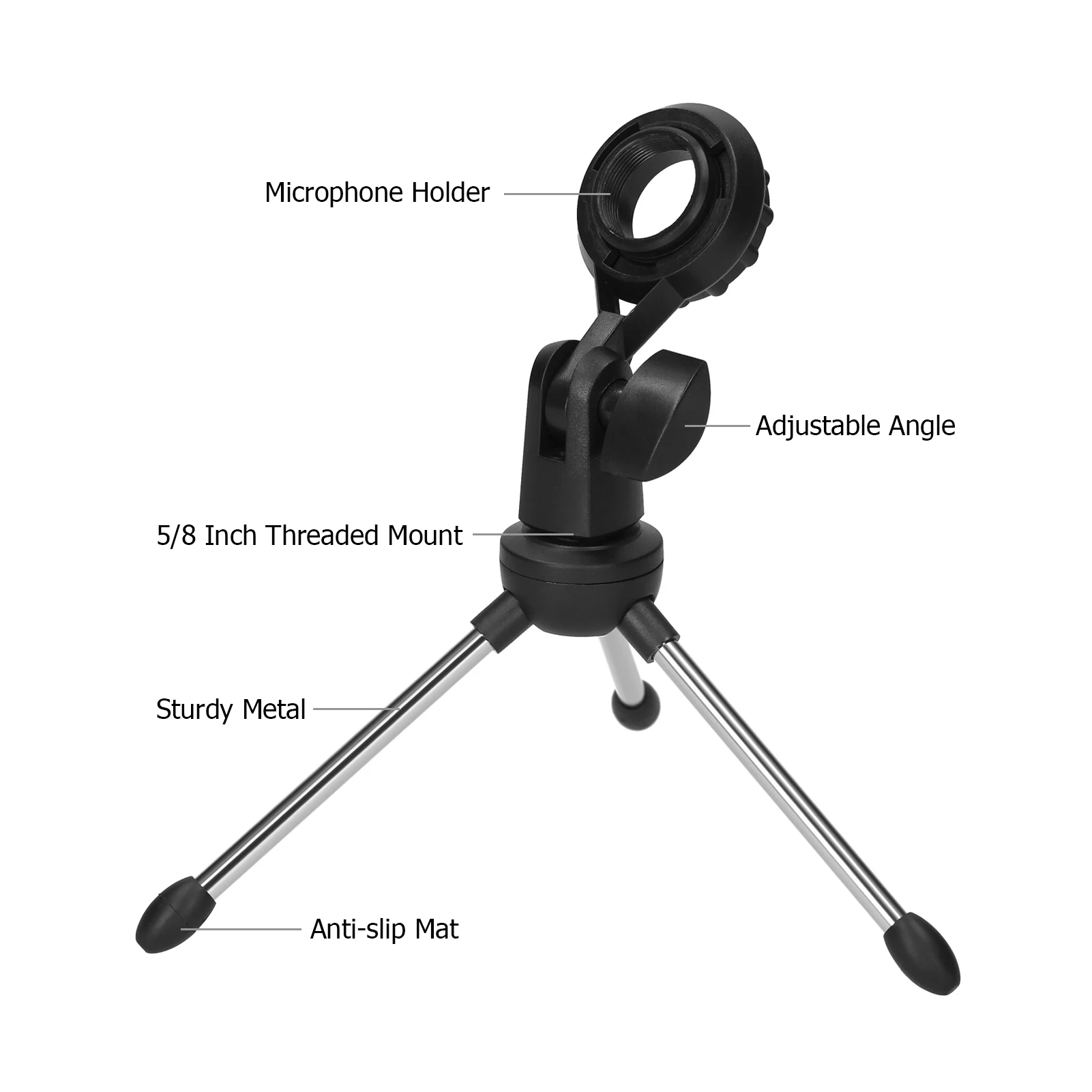 Foldable Desktop Microphone Tripod Stand 5/8 Inch Threaded Mount Portable Mic Holder for Meetings