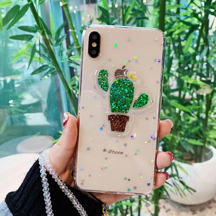 Чехол для iphone 8 силиконовый чехол 3D кактус Блестящий милый чехол для телефона coque iphone 7 7 Plus 6 6S 8 Plus X XR XS MAX