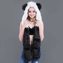  Men/Women Faux Fur Hood Animal Hat Ear Flaps Gloves 3in1 Animal Fur Hat Wolf Plush Warm Imitation Fur Hats Cap with Scarf Gloves 