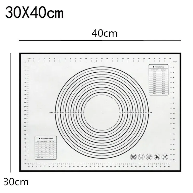 30x40cm black Силиконовый коврик для выпечки с накипью раскатки теста коврик для замеса теста антипригарная Кондитерская печь лайнер формы для выпечки 60*40/40*30 см - Цвет: 30x40cm black