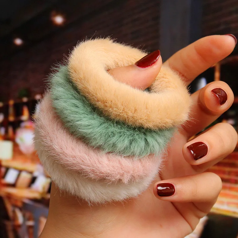 Fluffy Furry Scrunchies Cute Elastic Hair Ring Girls Winter Warm Ponytail Band Rope Ties Women Accessories |