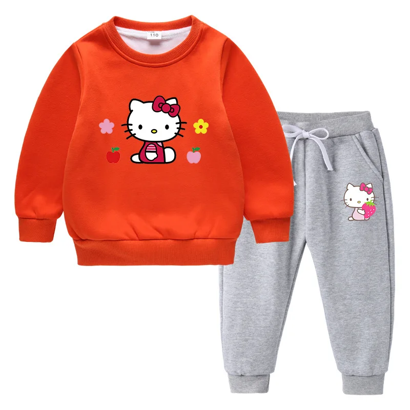 thumbnail image 1 of Conjunto de suéter de ropa para niños de Hello Kitty nuevo para niñas más terciopelo grueso cálido invierno Casual deportes conjunto de manga larga para niños, 1 of 5