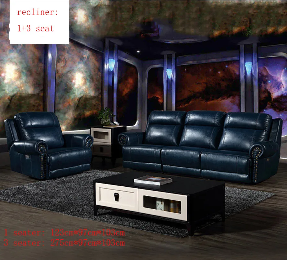living room Sofa set диван мебель кровать muebles de sala 1+3 seat recliner  real genuine leather sofa cama puff asiento sala fut